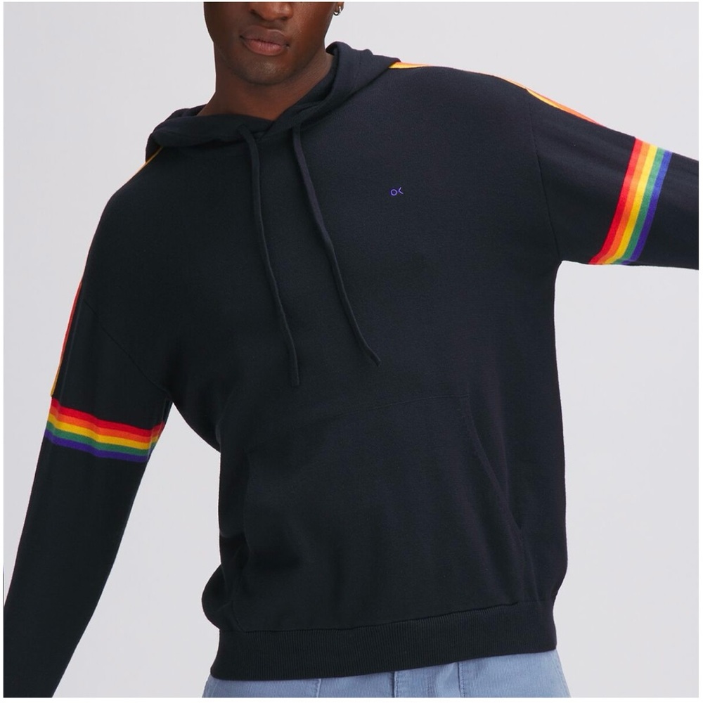 Outerknown Navy Hoodie with Multicolor Stripes